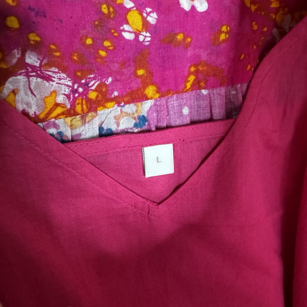 Cleobella Rohita Kaftan Dress‎ Pink Midi Shift Floral Cotton Size L NO BELT Pink - Picture 6 of 12